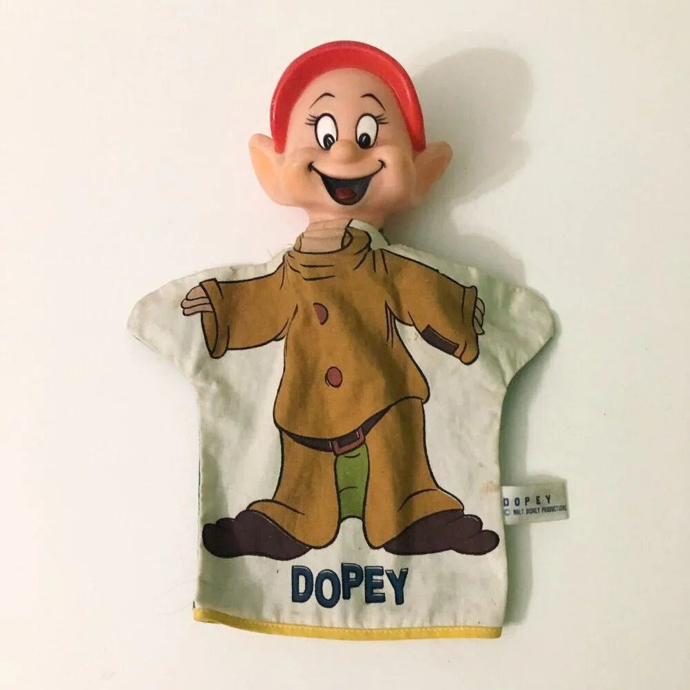 Vintage Walt Disney Productions Dopey Snow White Dwarfs Hand Puppet Japan Flaws